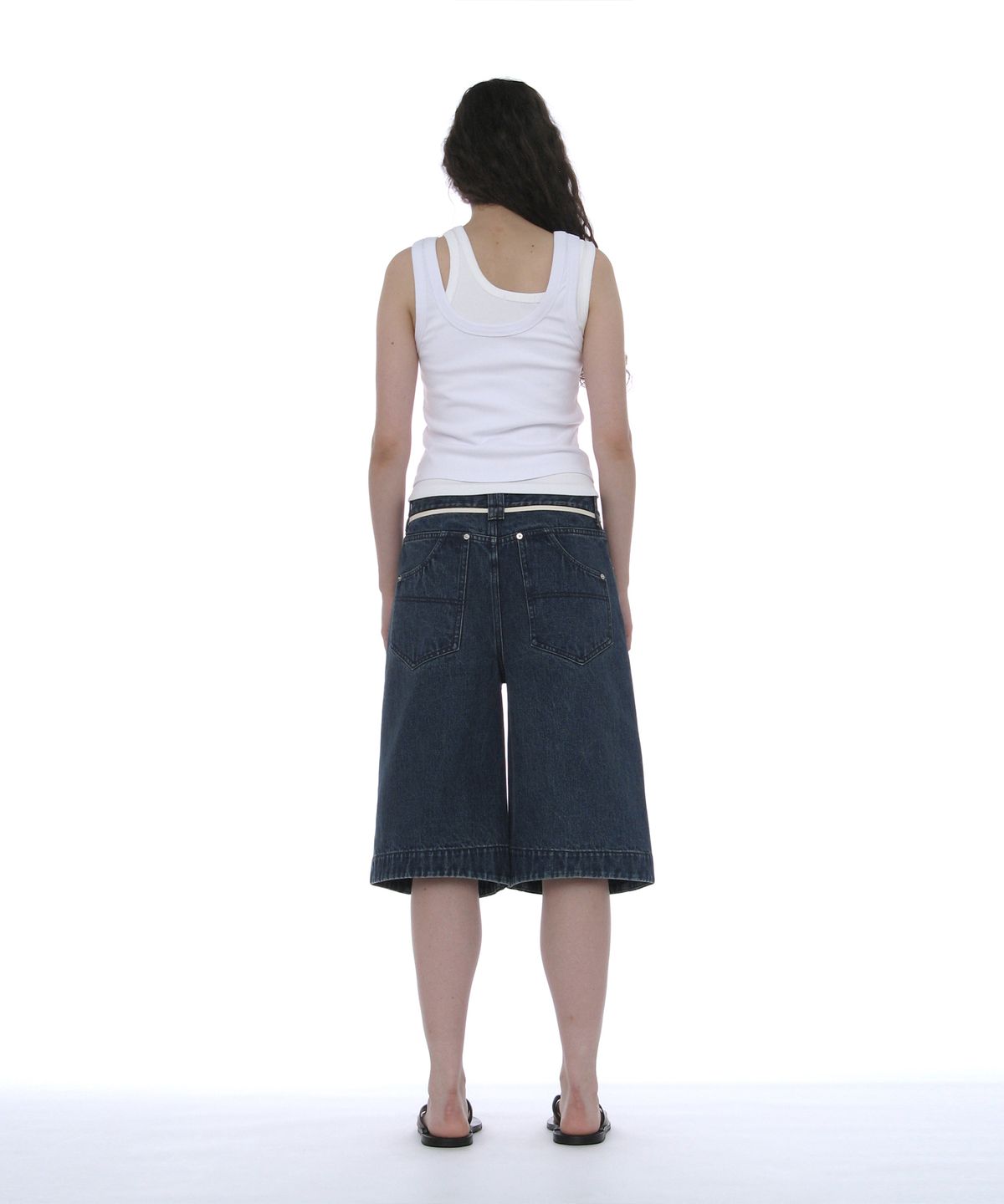 파르티멘토 우먼(PARTIMENTO WOMEN) 드로스트링 버뮤다 진_다크 블루