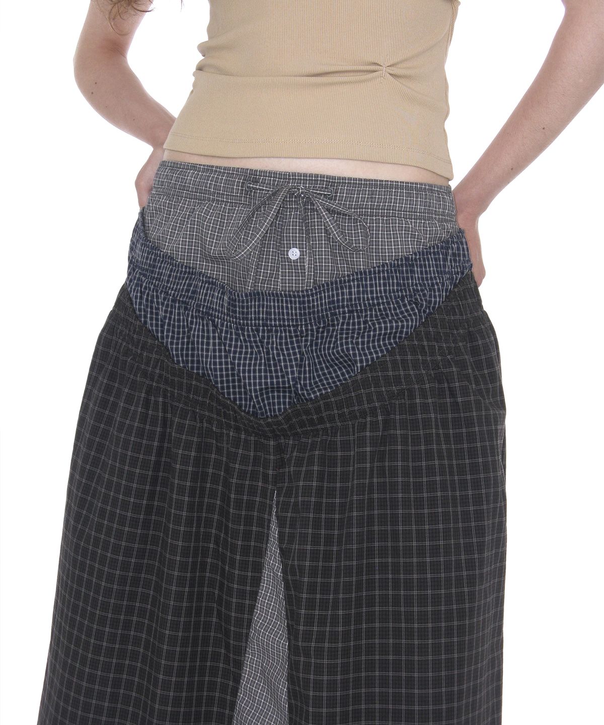 파르티멘토 우먼(PARTIMENTO WOMEN) 멀티 레이어드 맥시 스커트_그레이 체크