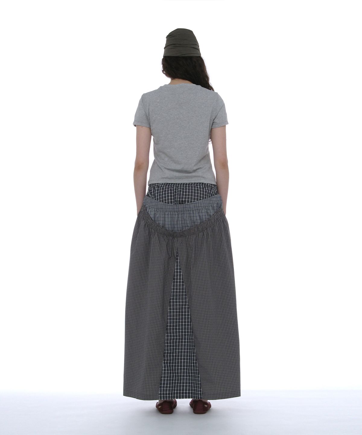 파르티멘토 우먼(PARTIMENTO WOMEN) 멀티 레이어드 맥시 스커트_네이비 체크