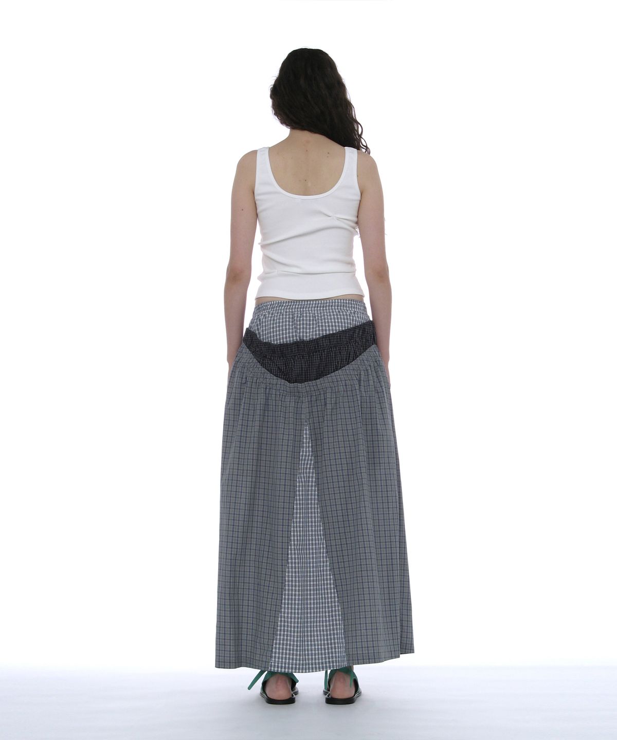 파르티멘토 우먼(PARTIMENTO WOMEN) 멀티 레이어드 맥시 스커트_블루 체크