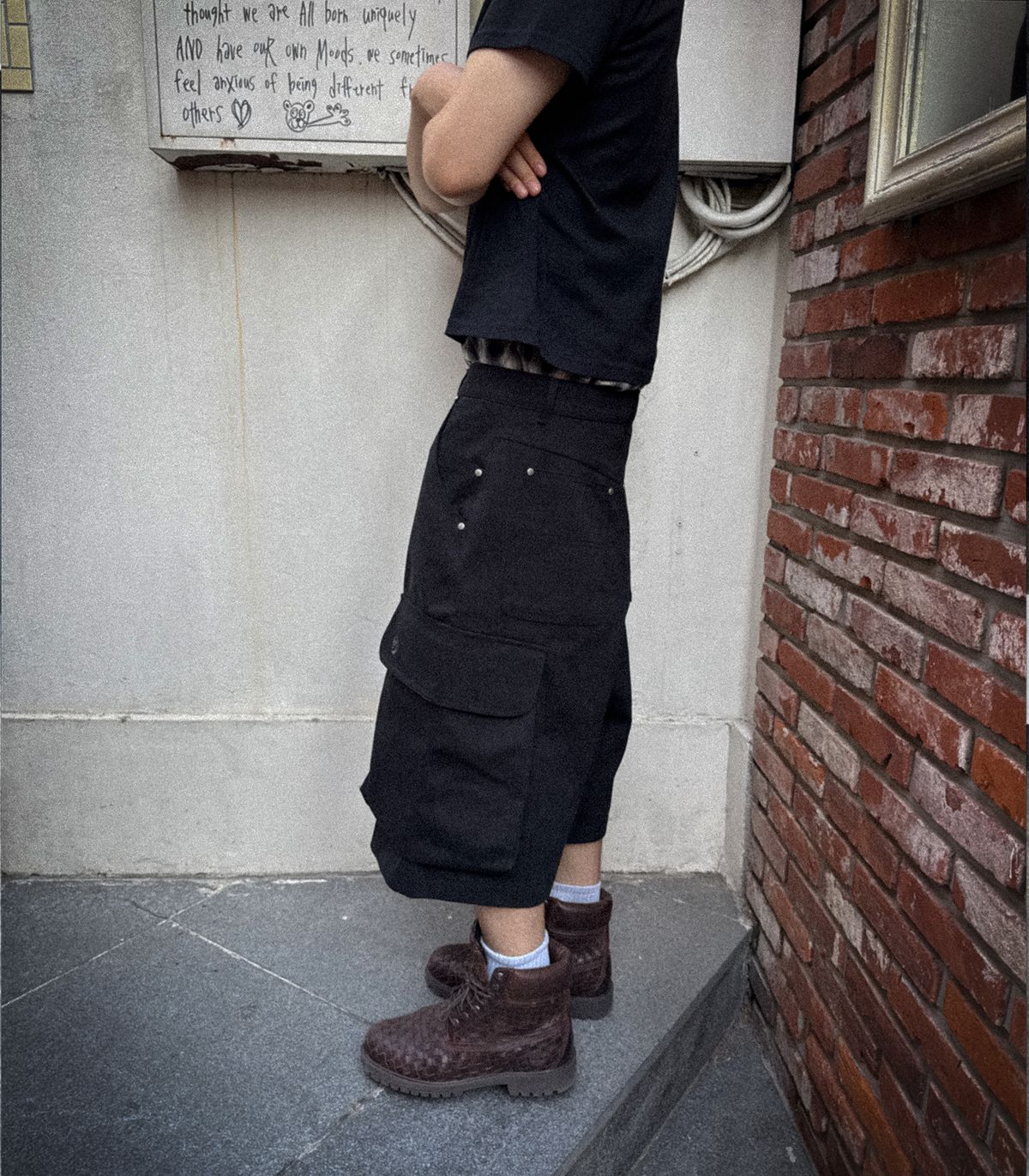 워즈(WAS) [그냥차우 x WAS] 너클 덤보 버뮤다 팬츠 (블랙)