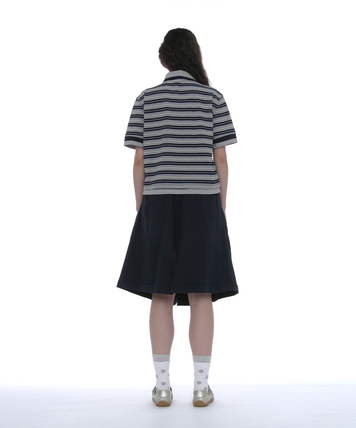 파르티멘토 우먼(PARTIMENTO WOMEN) 더블 레이어드 스트라이프 폴로 티_네이비