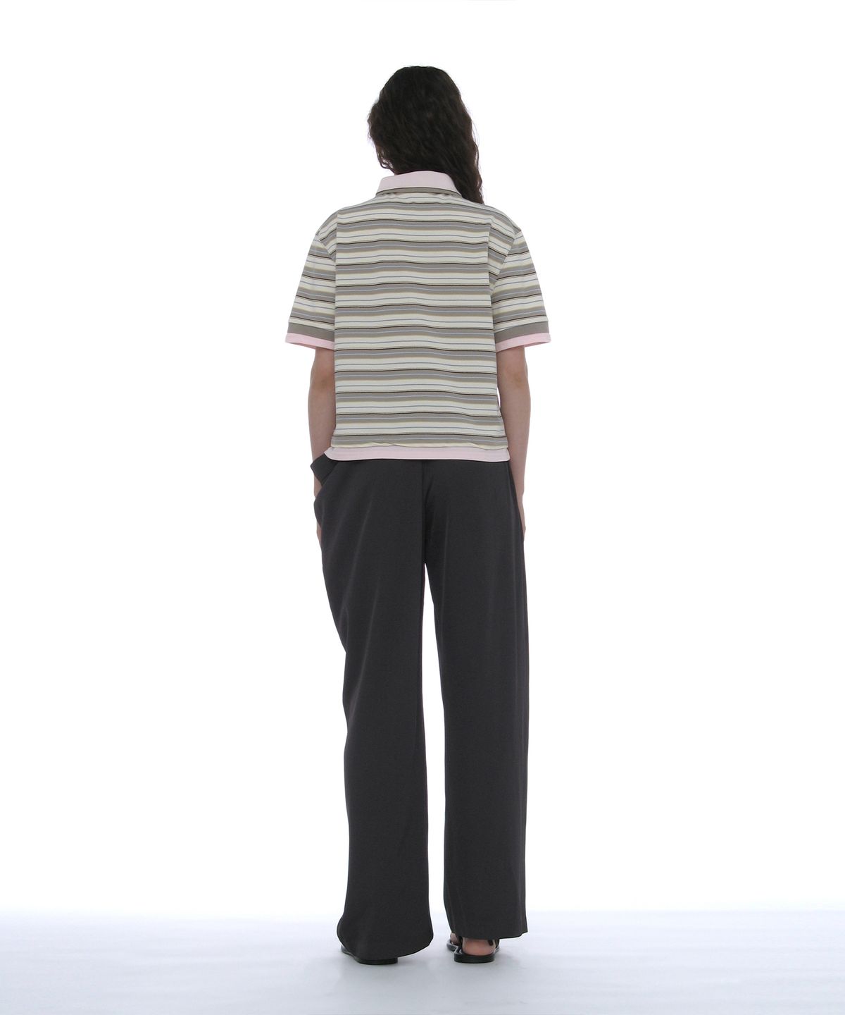 파르티멘토 우먼(PARTIMENTO WOMEN) 더블 레이어드 스트라이프 폴로 티_베이지