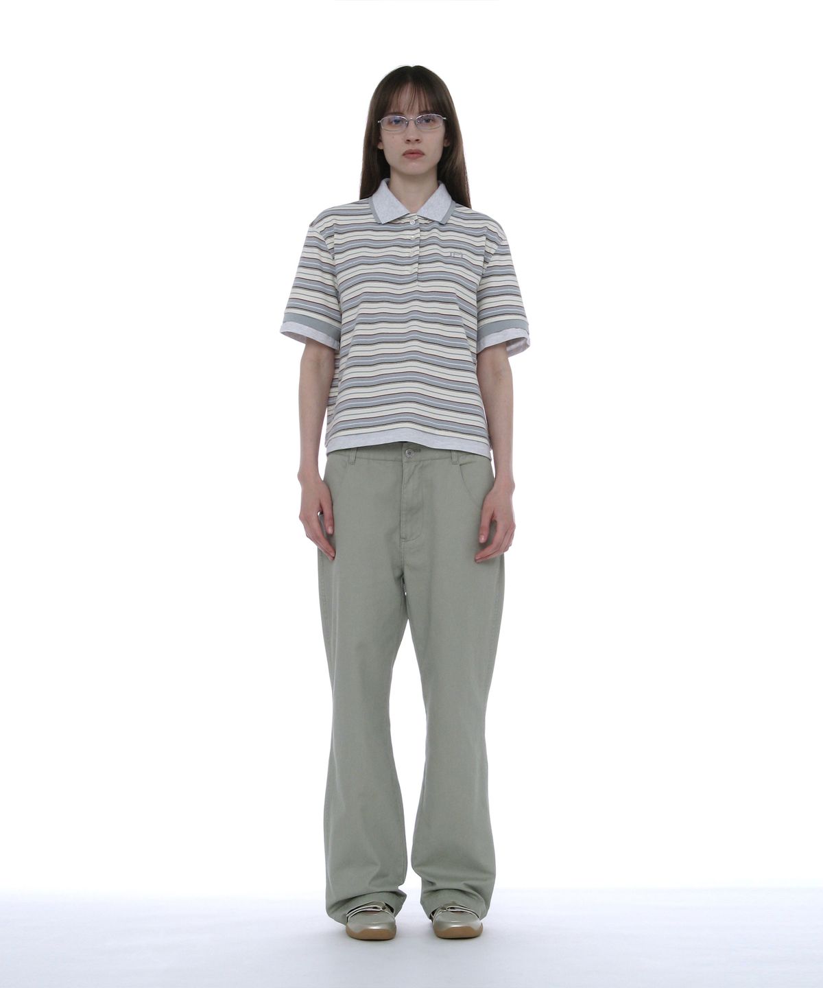 파르티멘토 우먼(PARTIMENTO WOMEN) 더블 레이어드 스트라이프 폴로 티_스카이