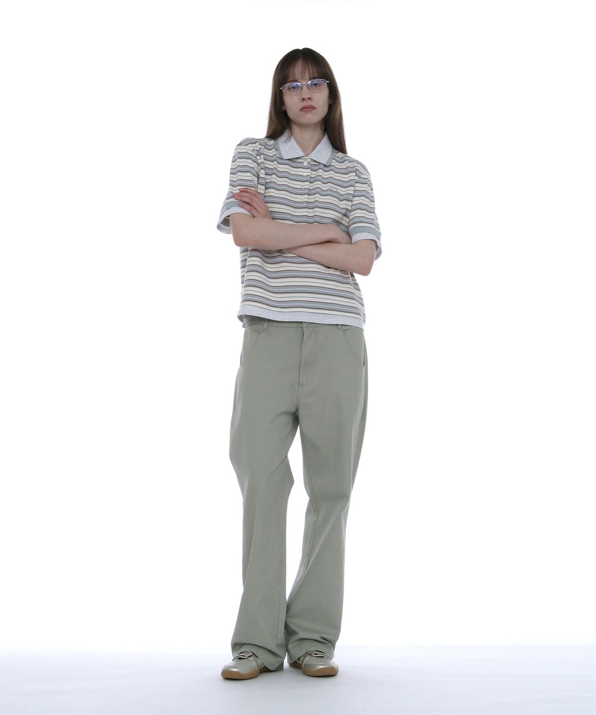 파르티멘토 우먼(PARTIMENTO WOMEN) 더블 레이어드 스트라이프 폴로 티_스카이