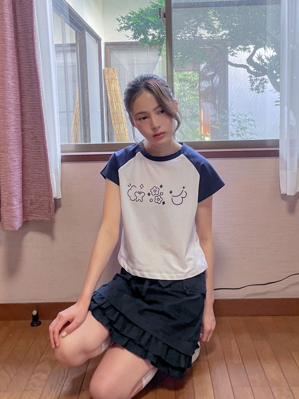 로액슈얼(LO AXUAL) 더블 프릴 레이어 스커트_네이비
