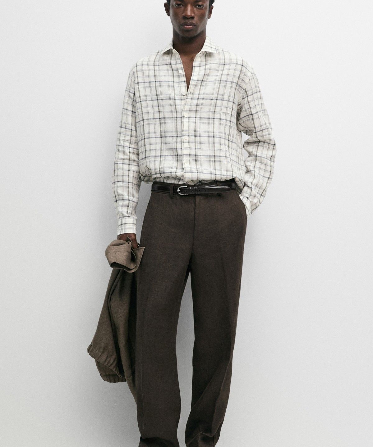 마시모두띠(MASSIMO DUTTI) 100% 린넨 체크 셔츠