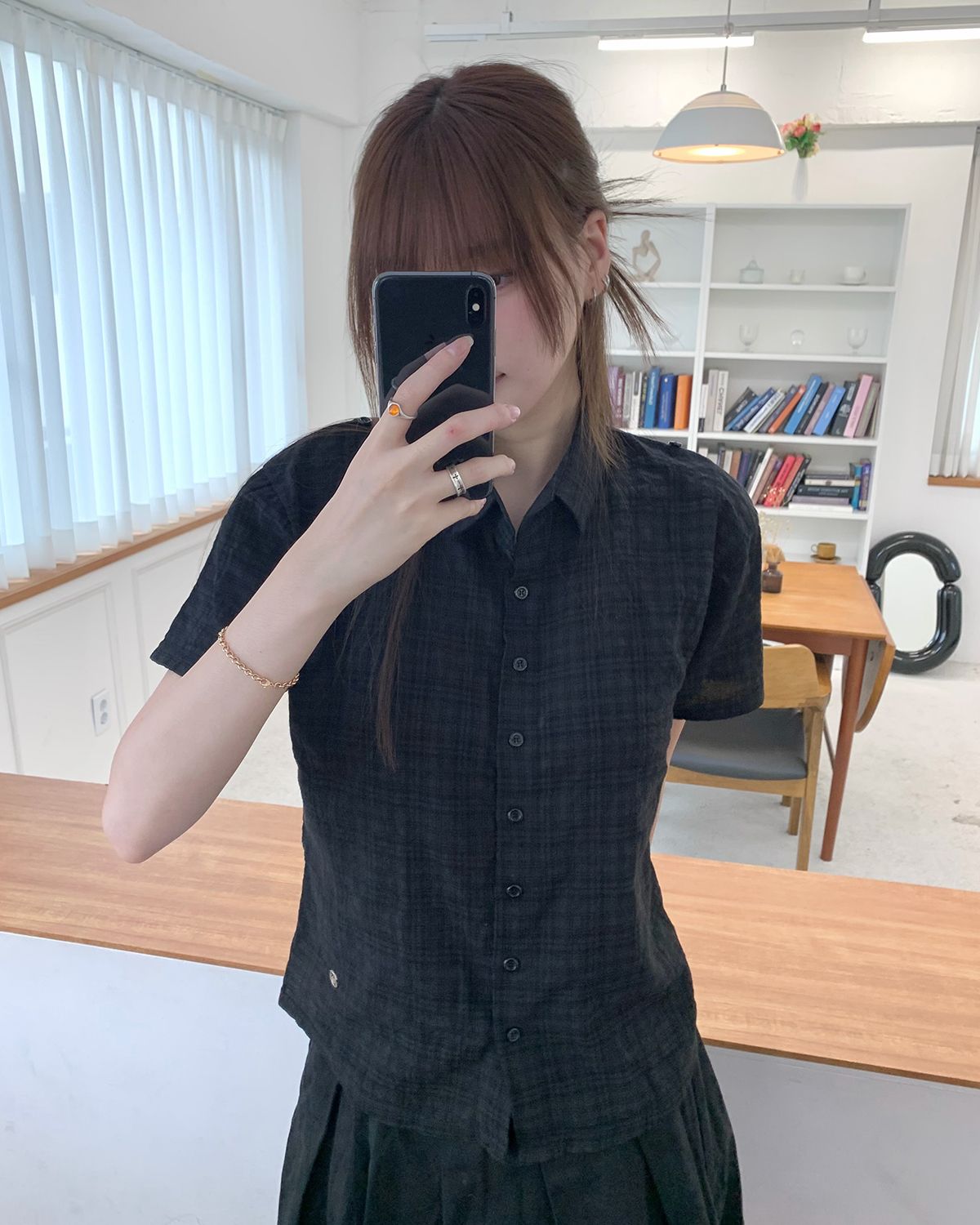 해비즘(HAVISM) CHECK 2-WAY COLLAR S/S SHIRTS(BLACK)