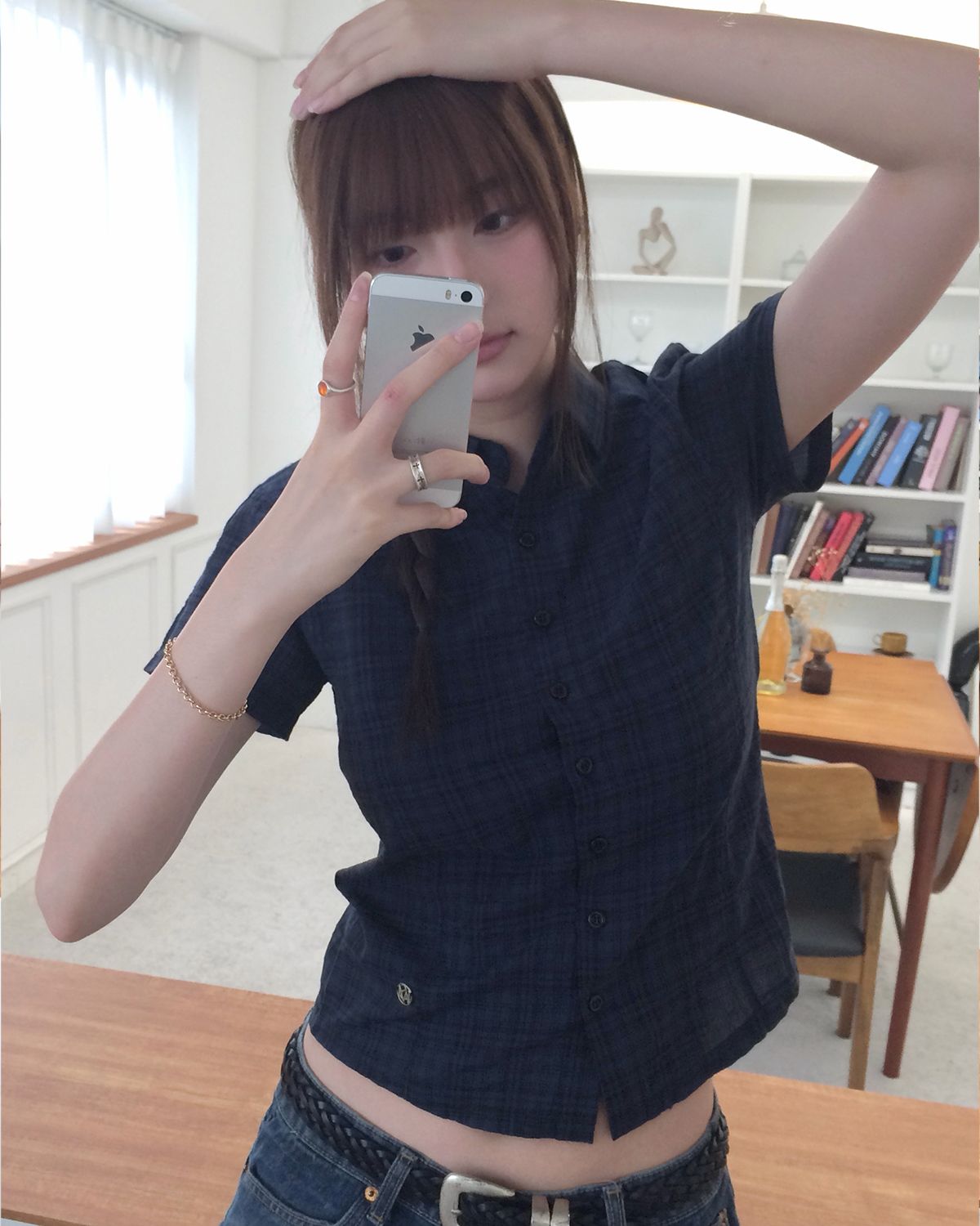 해비즘(HAVISM) CHECK 2-WAY COLLAR S/S SHIRTS(NAVY)