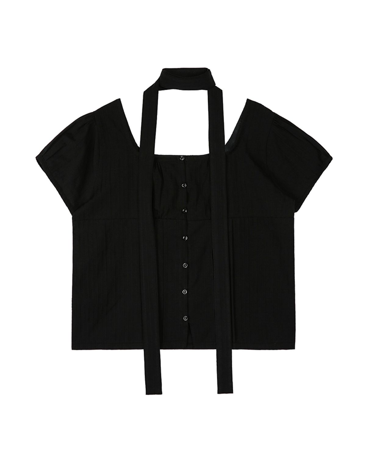 해비즘(HAVISM) SCARF SQUARE NECK BLOUSE(BLACK)