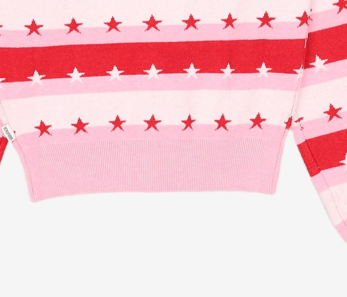 유희(YOUHEE) STAR STRIPE CARDIGAN PINK FREE