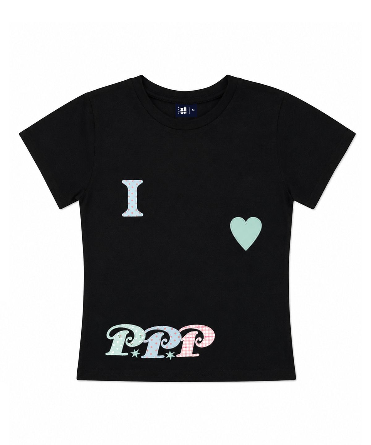 페이지시시(PAGESIISII) I LOVE PPP 아플리케 디테일 슬림핏 반팔티 아이보리