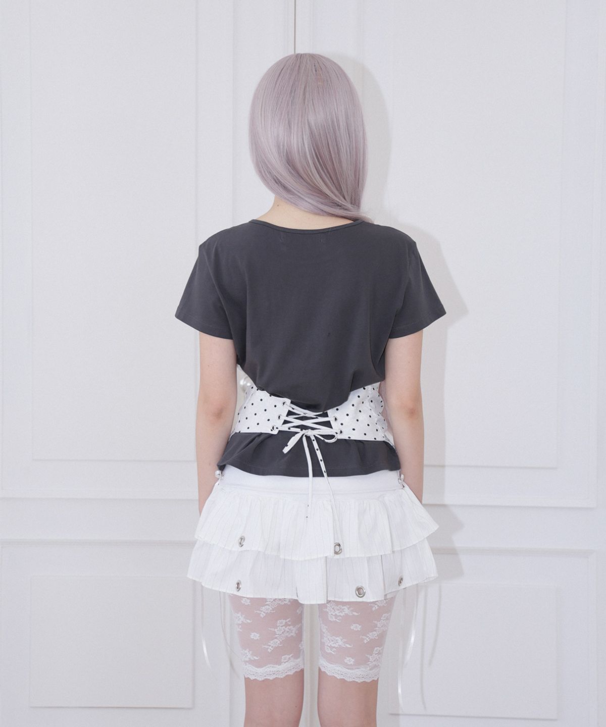 체리퀴리(CHERRYQUIRI) dot cami layered top - charcoal