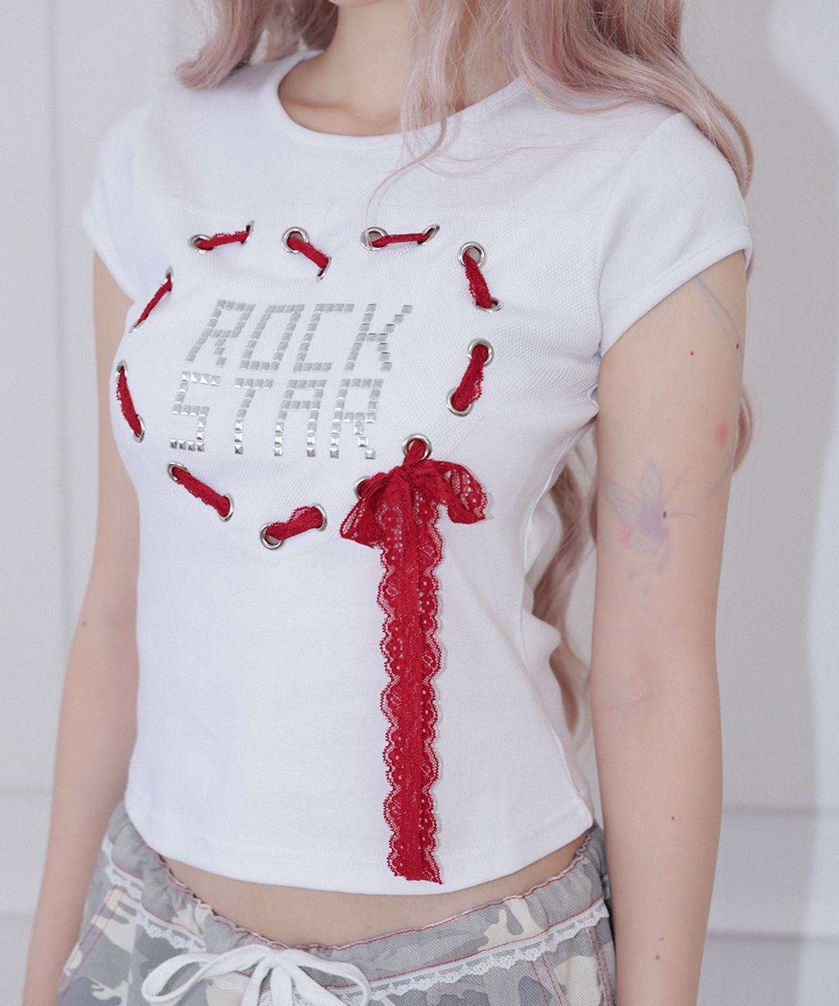체리퀴리(CHERRYQUIRI) rock star lace  up top - white