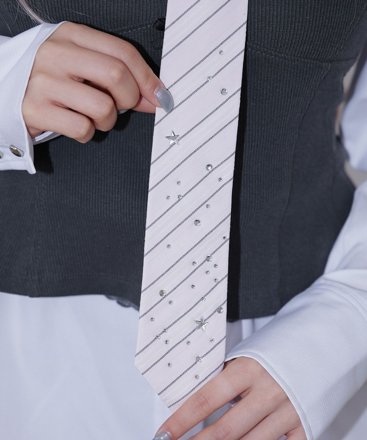 체리퀴리(CHERRYQUIRI) sparkle star neck tie - pink stripe