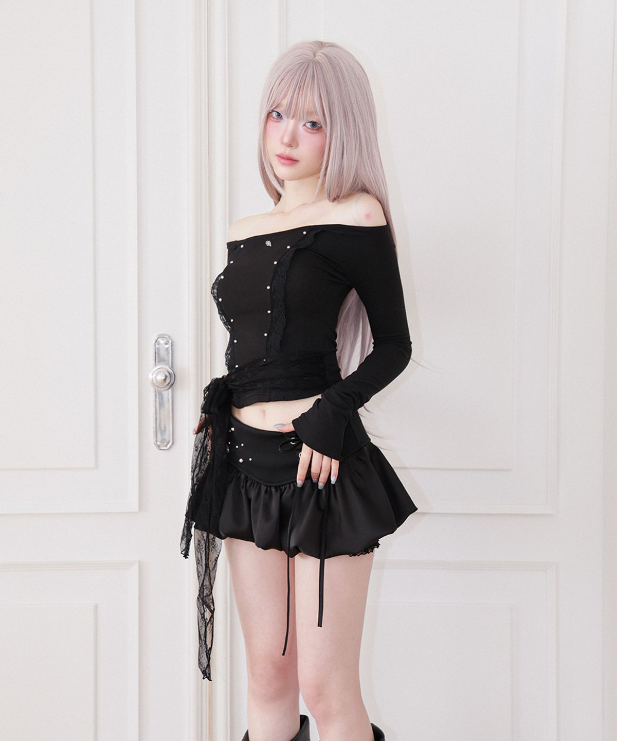체리퀴리(CHERRYQUIRI) corset bubble skort - black