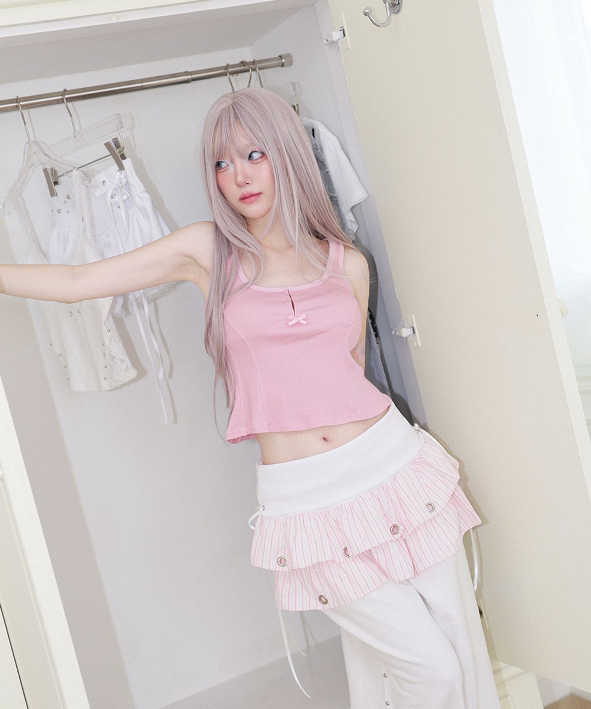 체리퀴리(CHERRYQUIRI) hook line sleeveless - washed pink