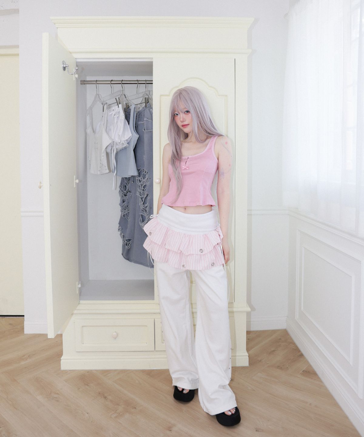 체리퀴리(CHERRYQUIRI) hook line sleeveless - washed pink