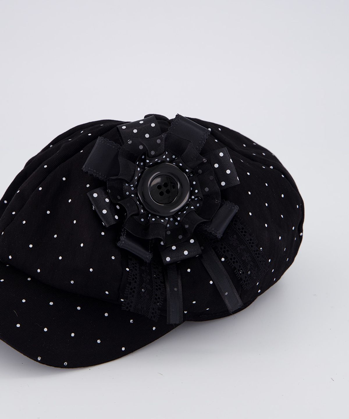 체리퀴리(CHERRYQUIRI) soft punk rosette newsboy cap - black