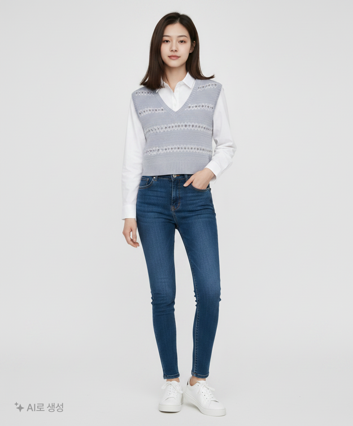 미쏘(MIXXO) 브이넥 패턴 니트조끼 MIWVKC915T M