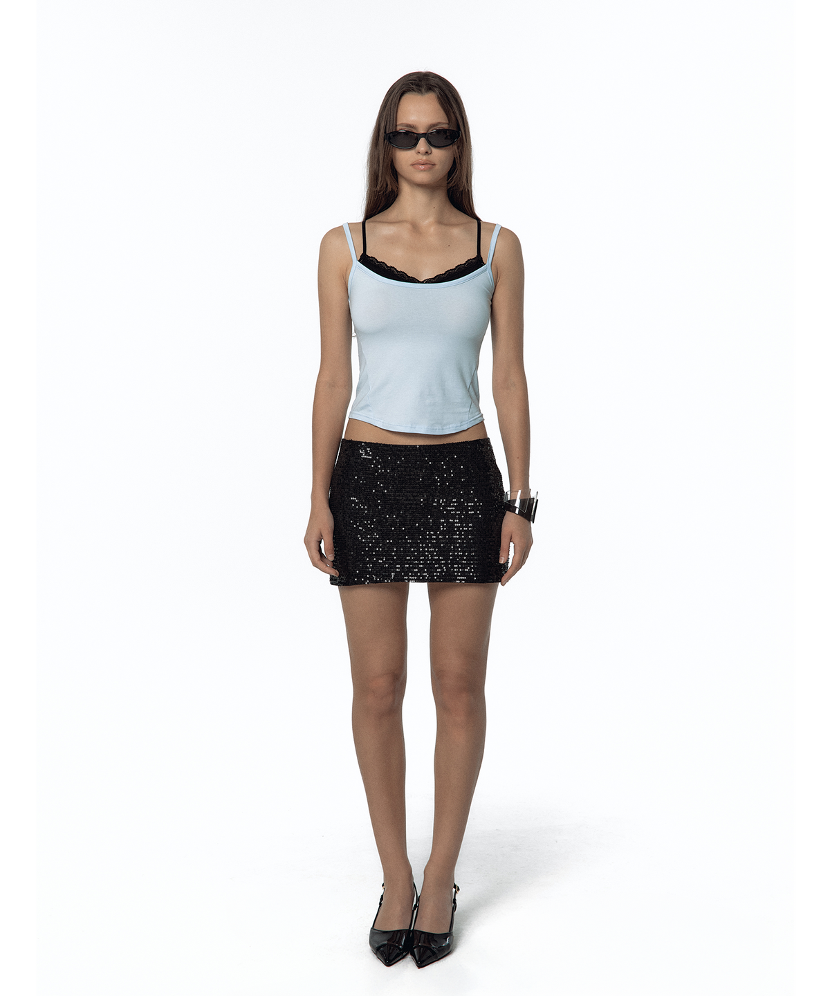 카시코(KASHIKO) Spangle Mini Skirt Black