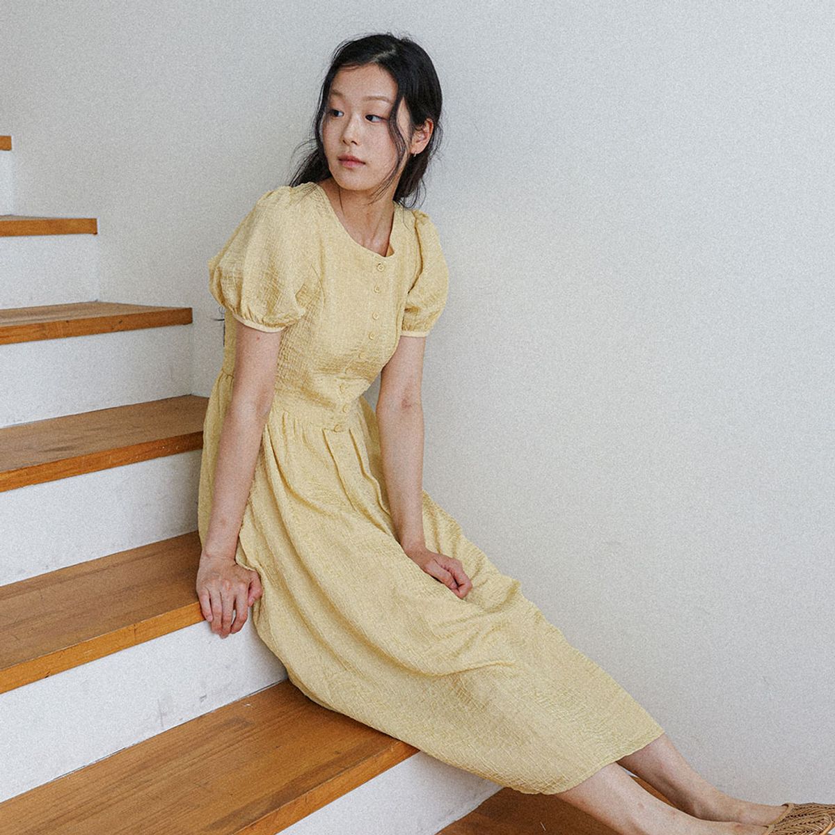 랭썬(LANGSON) LS_Sunny bloom midi dress_YELLOW