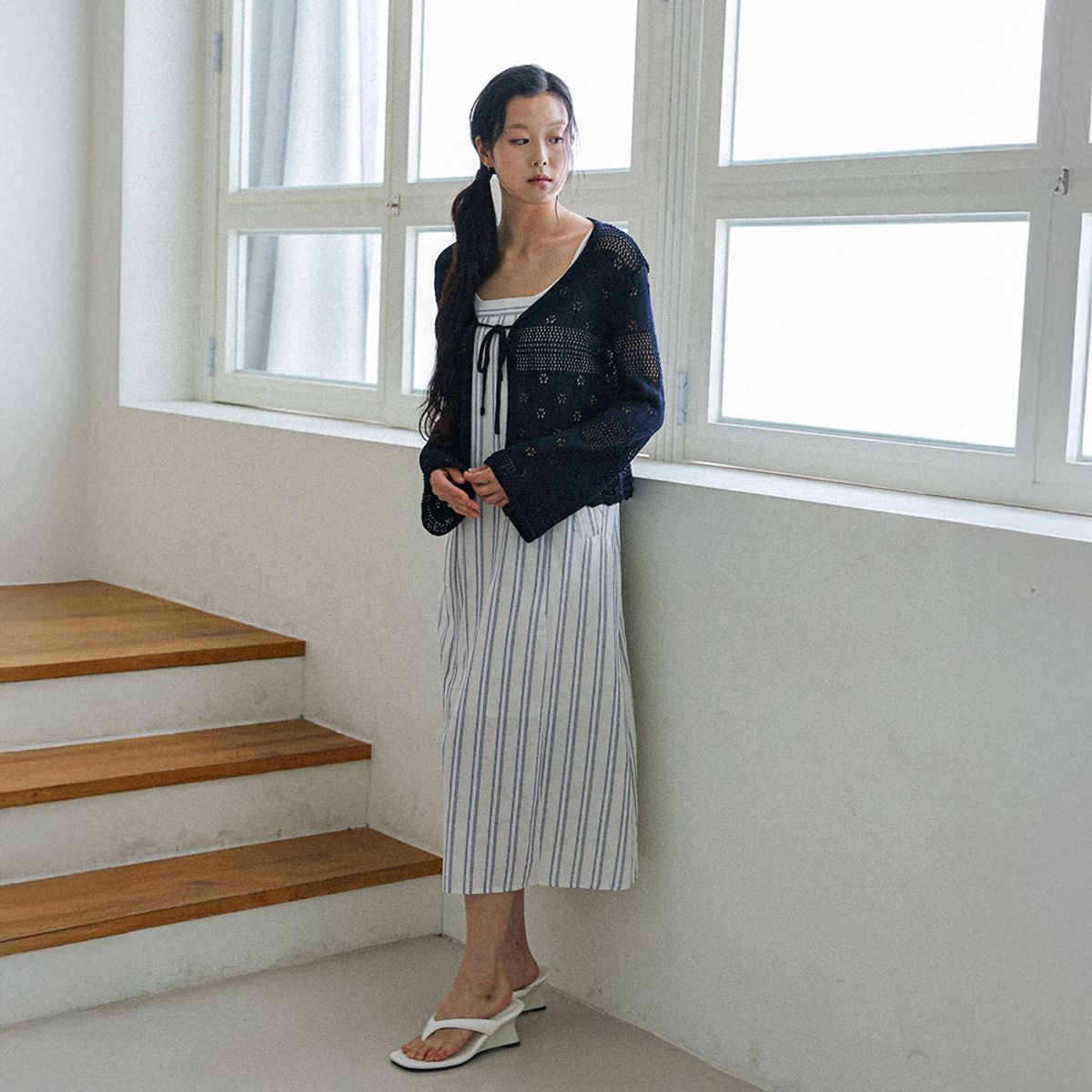 랭썬(LANGSON) LS_Natural crochet cardigan_NAVY