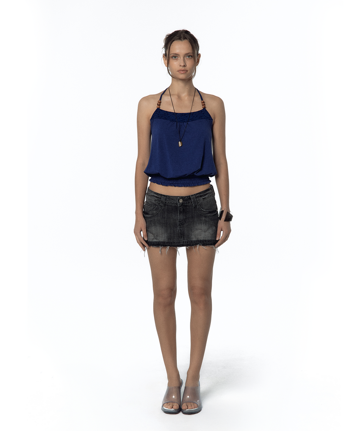 카시코(KASHIKO) Split Pocket Denim Skirt Black