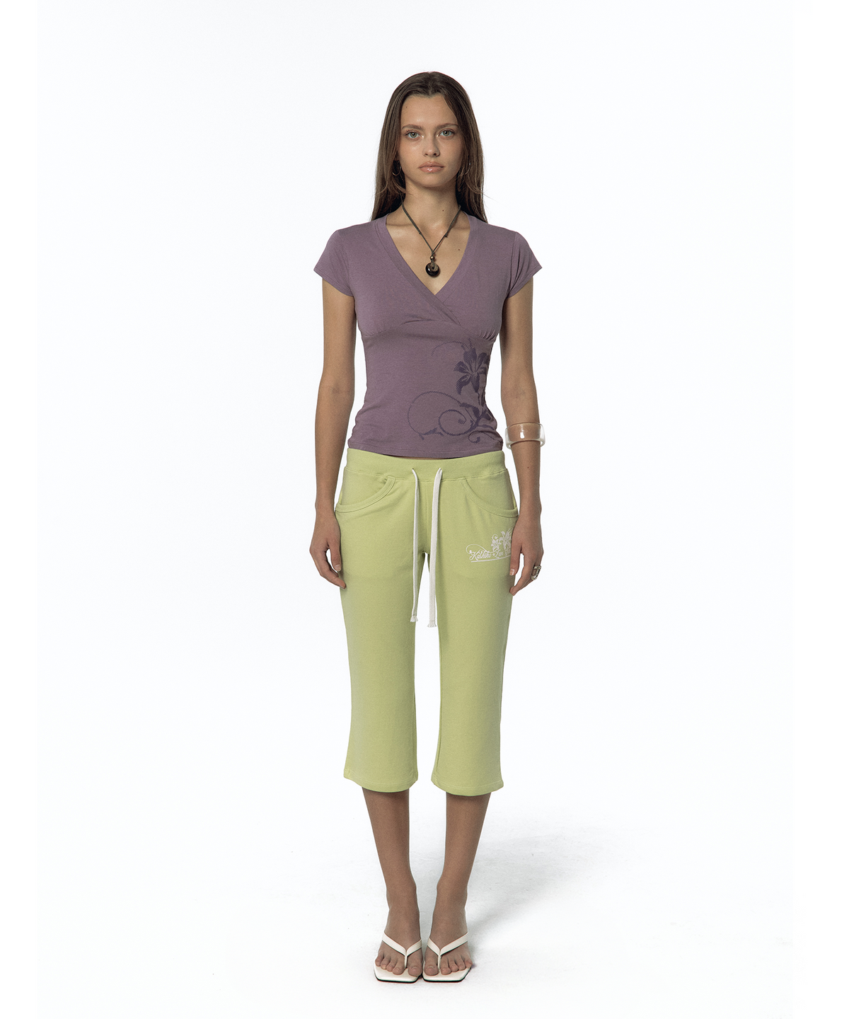 카시코(KASHIKO) Low-Slung Capri Pants Lime