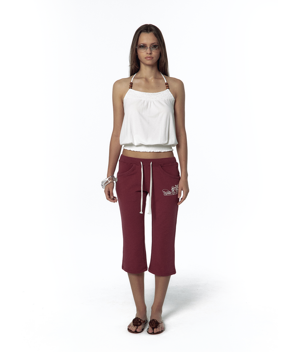 카시코(KASHIKO) Low-Slung Capri Pants Wine