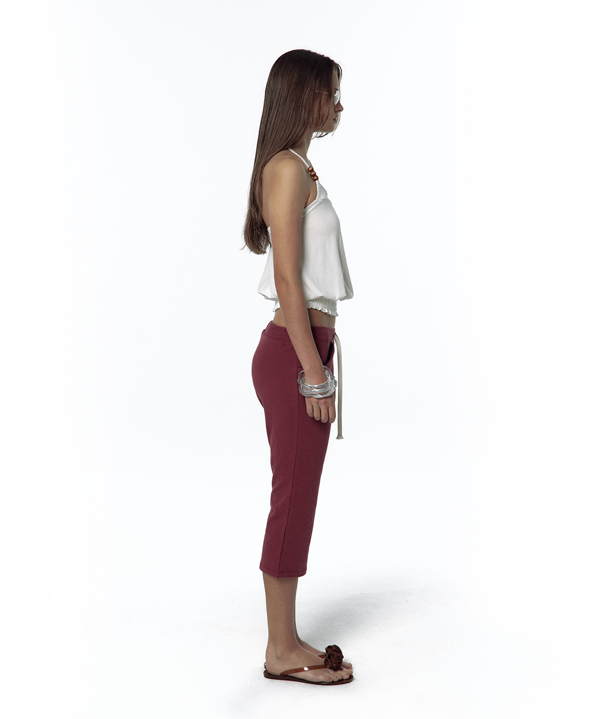 카시코(KASHIKO) Low-Slung Capri Pants Wine