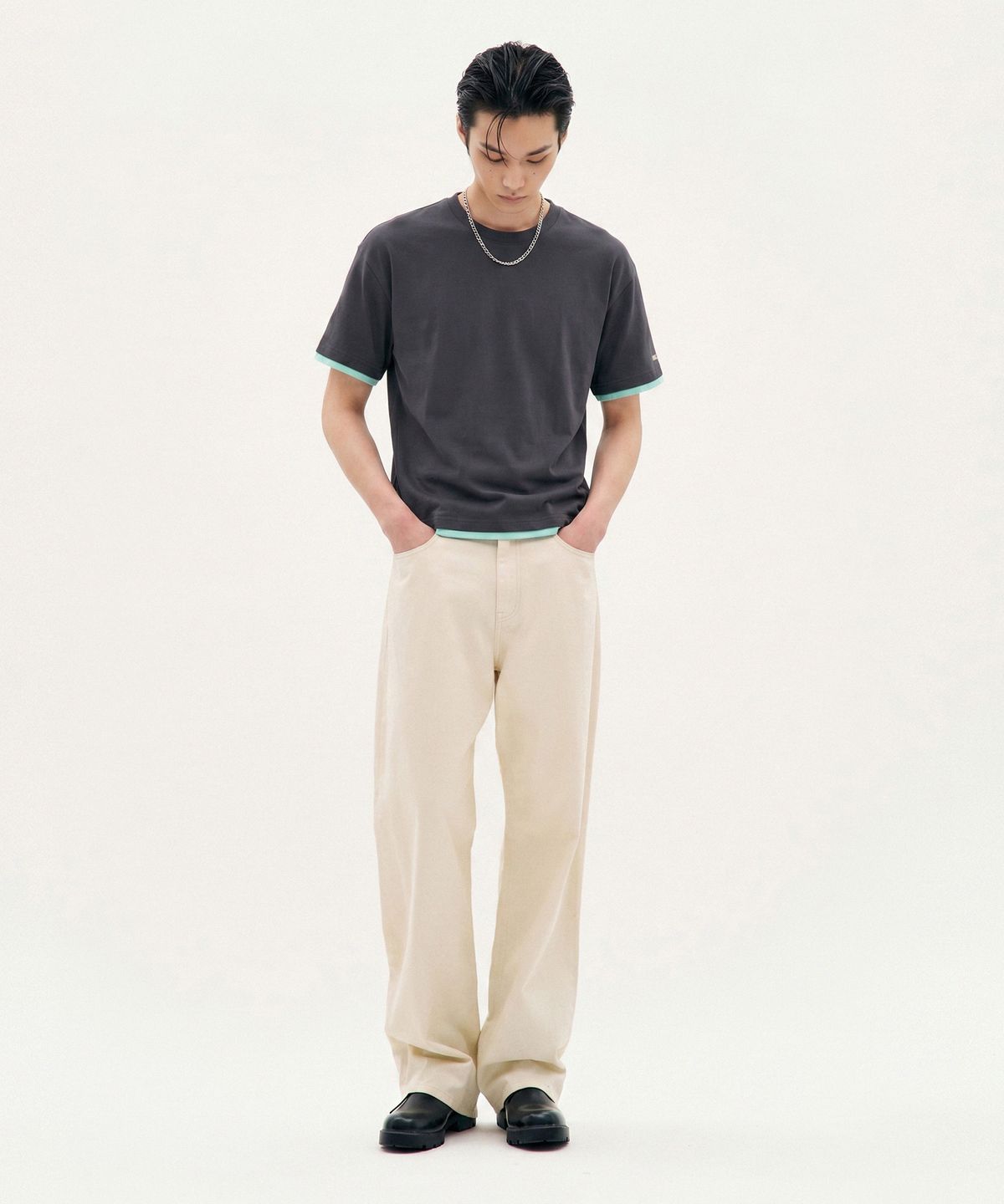 피알씨에스에스(PRCSS) Layered crop tee - Charcoal