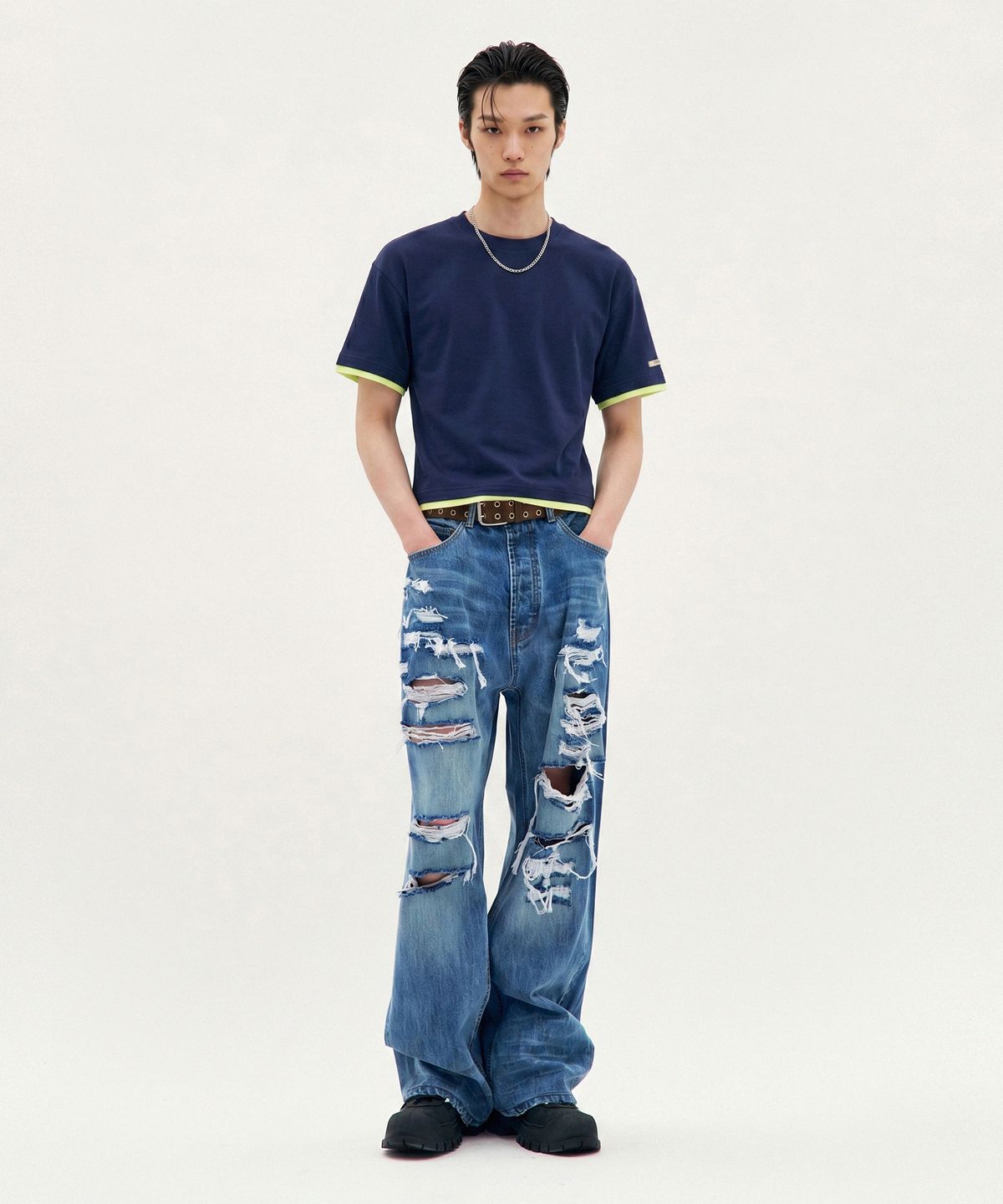 피알씨에스에스(PRCSS) Layered crop tee - Navy