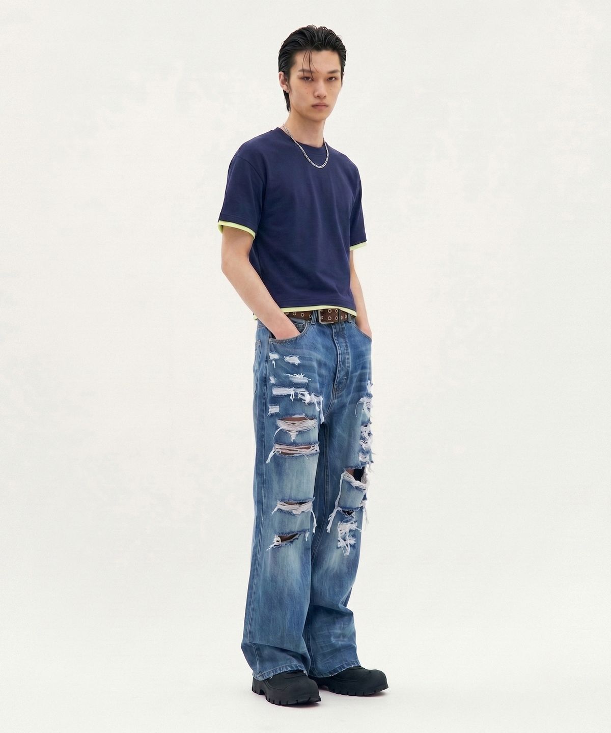 피알씨에스에스(PRCSS) Layered crop tee - Navy