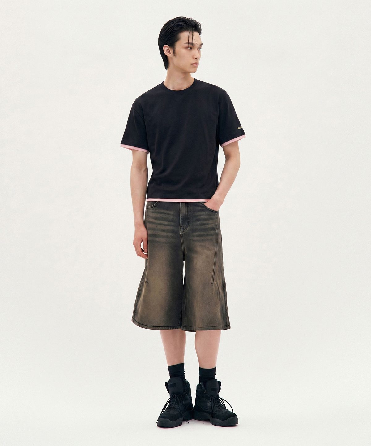 피알씨에스에스(PRCSS) Layered crop tee - Black