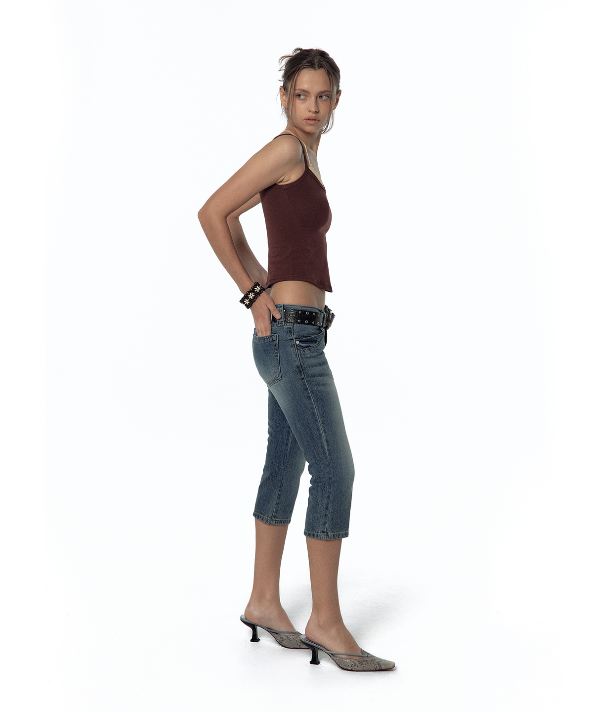 카시코(KASHIKO) Split Pocket Capri Jeans Blue