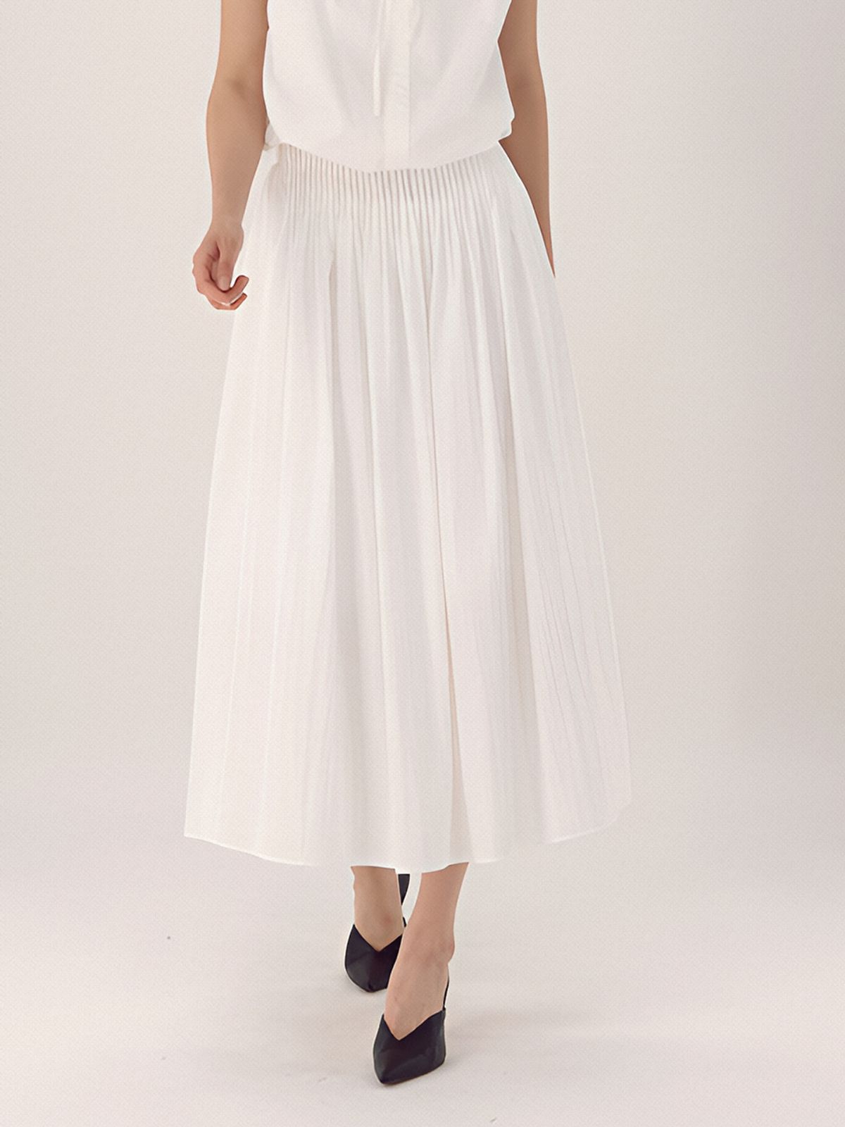 아쿠드(ACUD) Pin Tuck Flare Banding Skirt _White