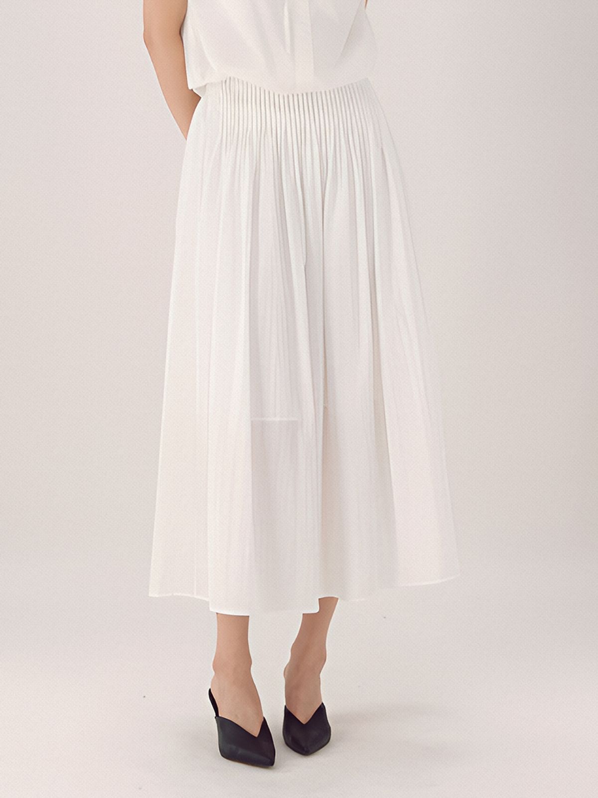아쿠드(ACUD) Pin Tuck Flare Banding Skirt _White
