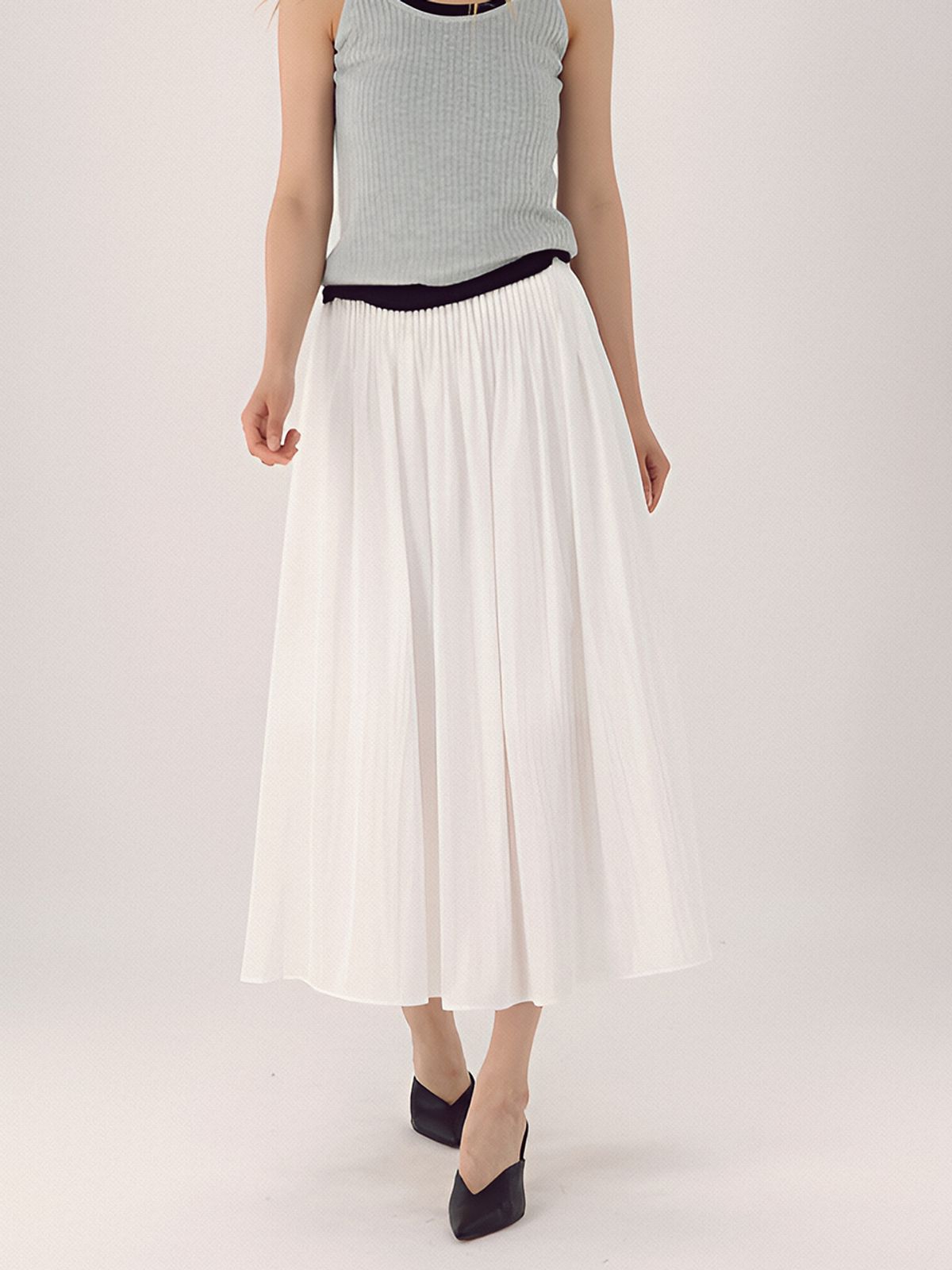 아쿠드(ACUD) Pin Tuck Flare Banding Skirt _White
