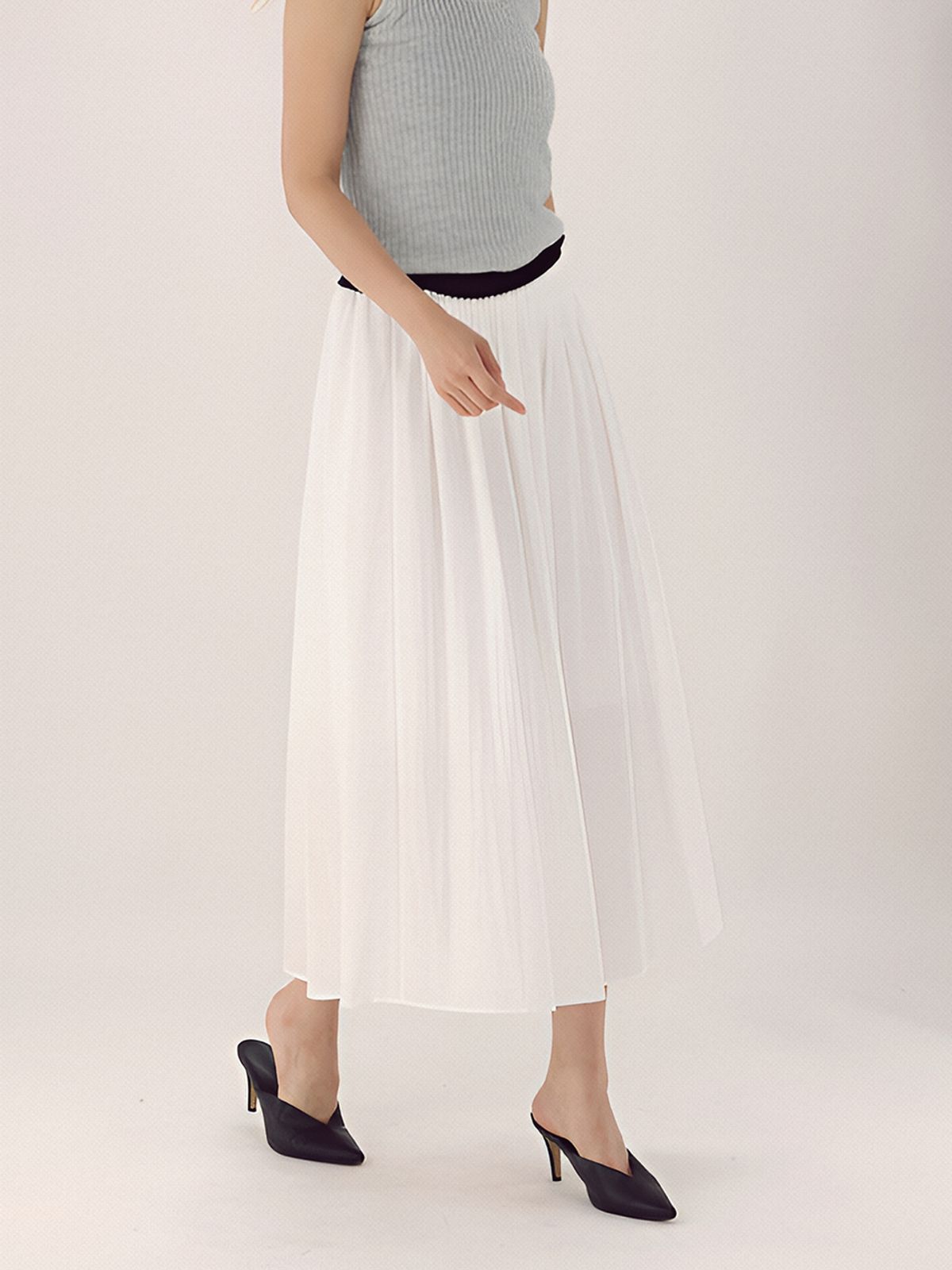 아쿠드(ACUD) Pin Tuck Flare Banding Skirt _White