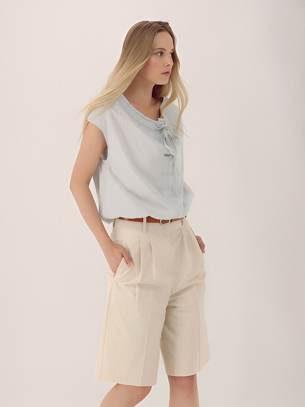 아쿠드(ACUD) Gather Ribbon Blouse _Mt.Blue
