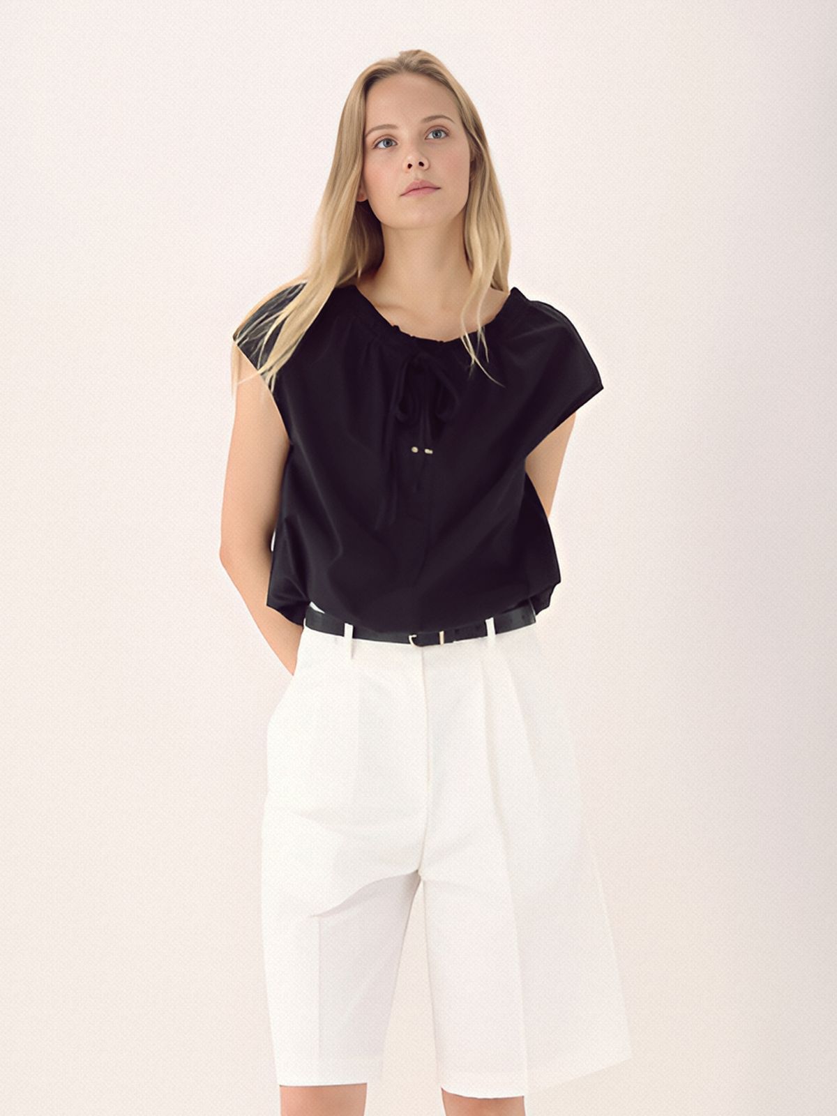 아쿠드(ACUD) Gather Ribbon Blouse _Black