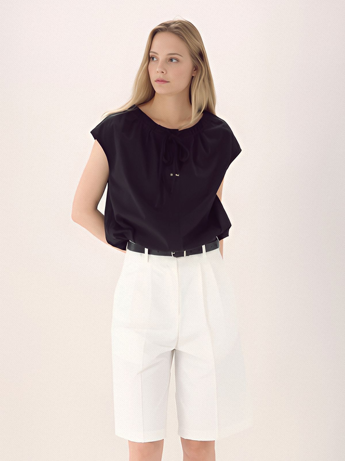 아쿠드(ACUD) Gather Ribbon Blouse _Black