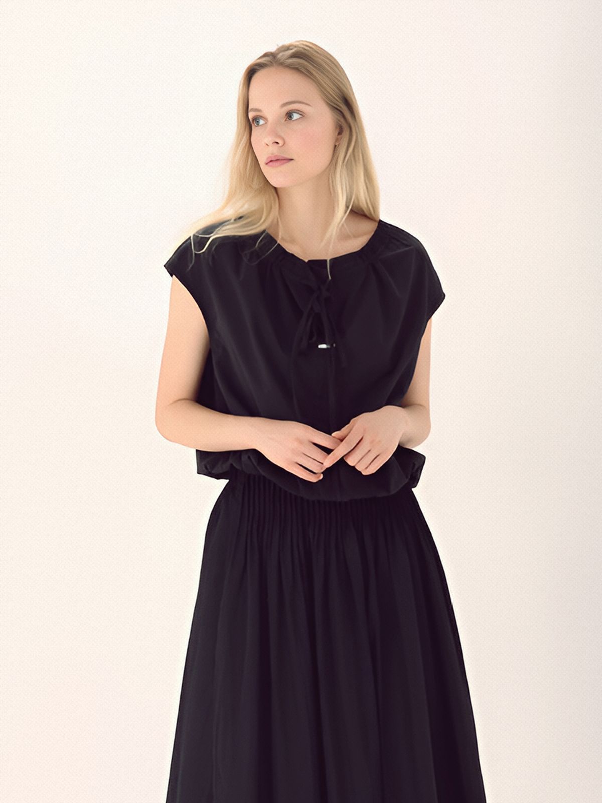 아쿠드(ACUD) Gather Ribbon Blouse _Black