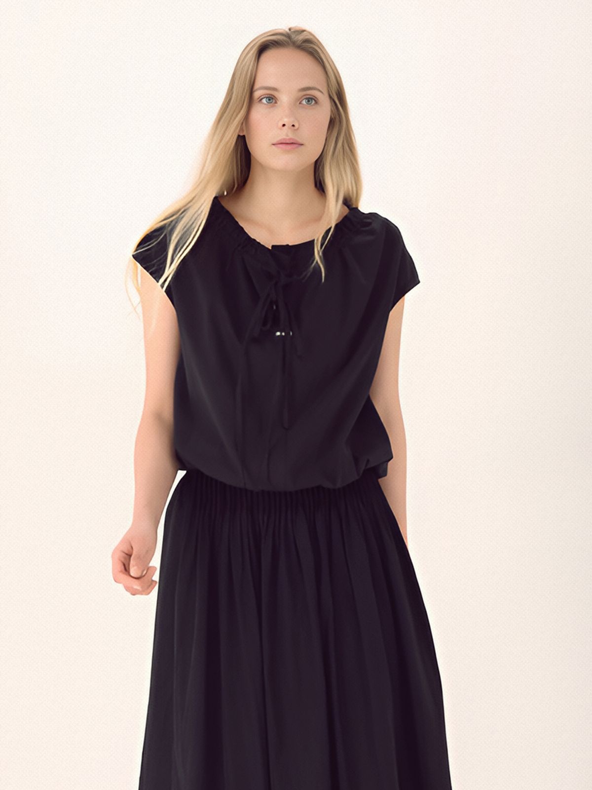 아쿠드(ACUD) Gather Ribbon Blouse _Black