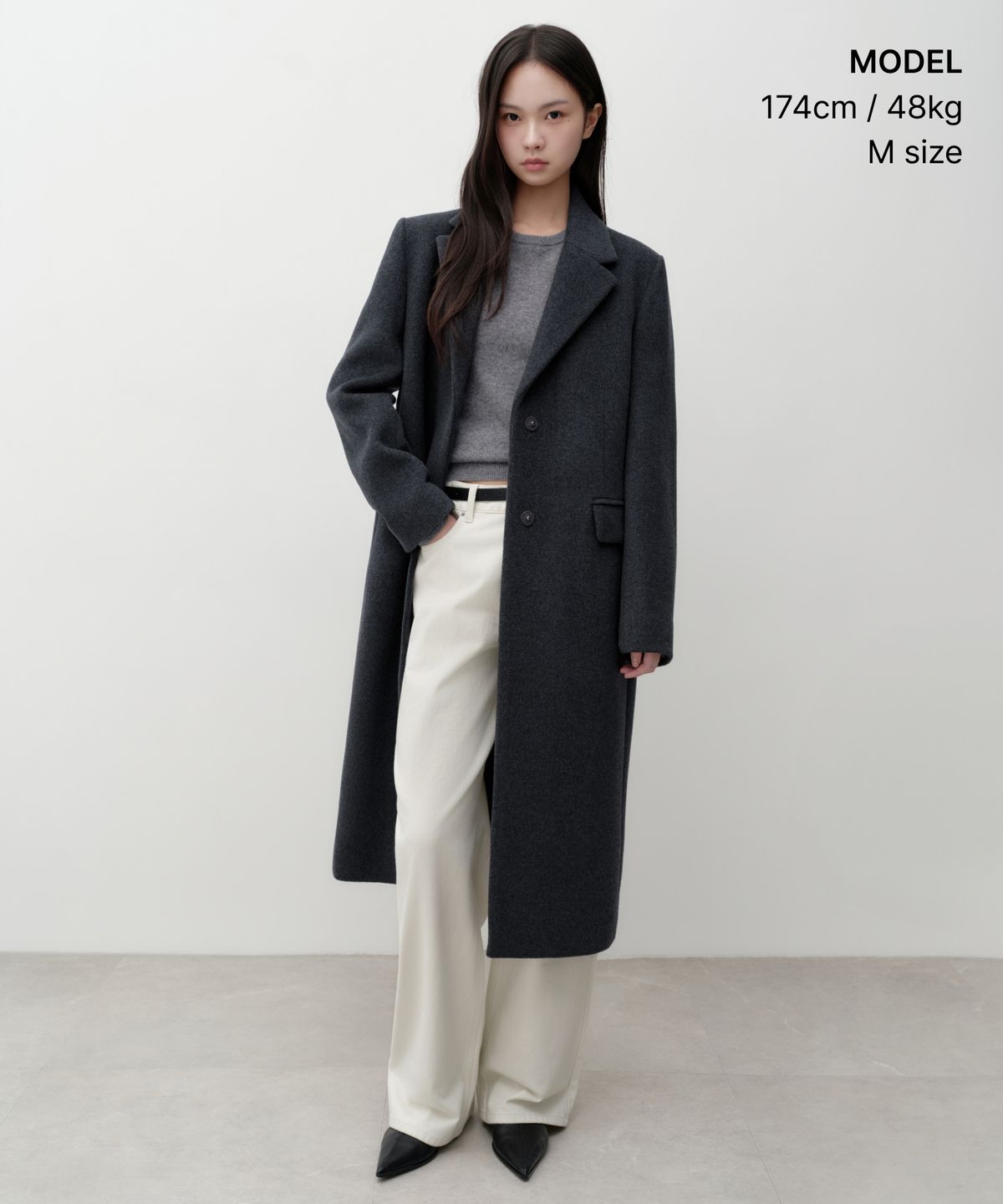 무신사 스탠다드 우먼(MUSINSA STANDARD WOMAN) 우먼즈 캐시미어 블렌드 체스터 롱 코트 [차콜 그레이]