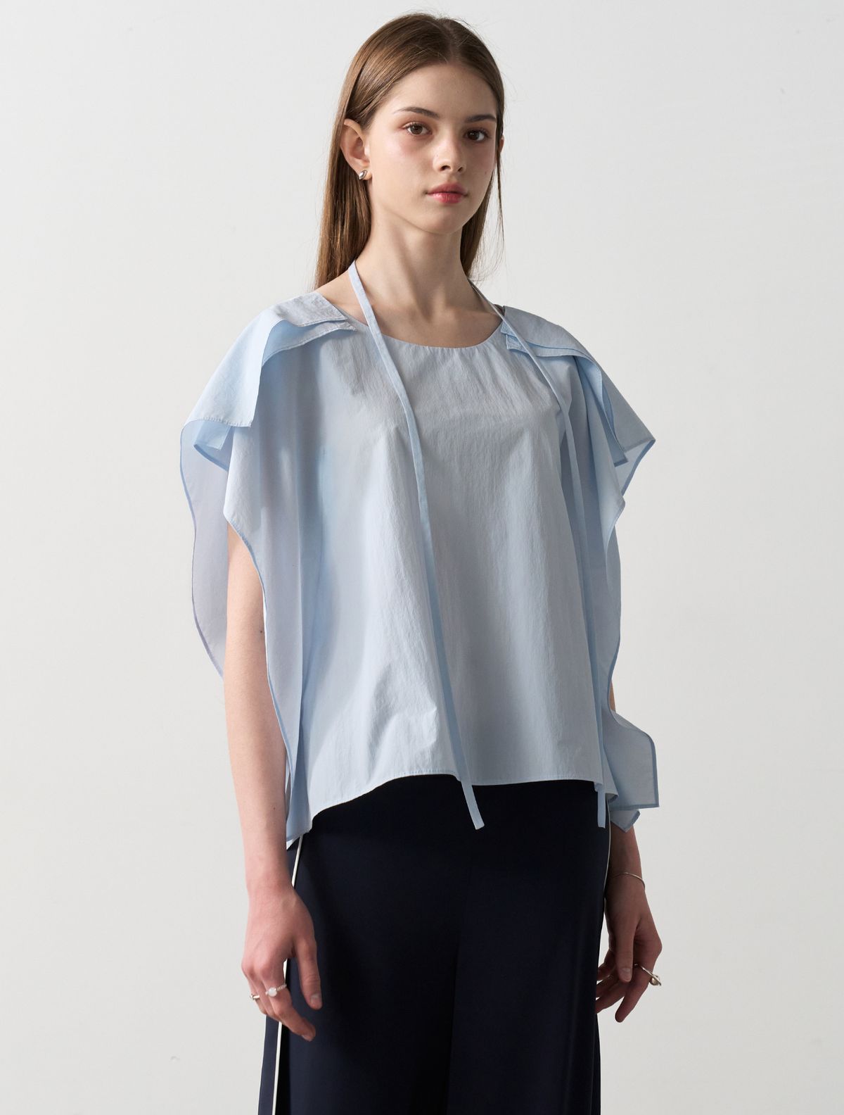 르이엘(LE YIEL) Ribbon Flare Blouse_Light Blue 리본 플레어 블라우스_라이트 블루