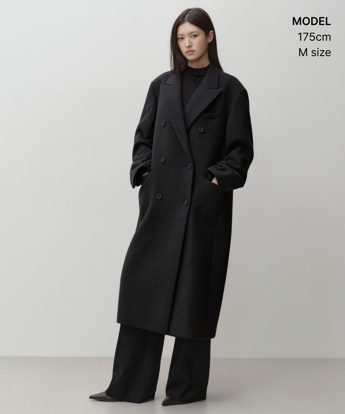 무신사 스탠다드 우먼(MUSINSA STANDARD WOMAN) 우먼즈 울 블렌드 오버 숄더 더블 코트 [차콜 그레이]
