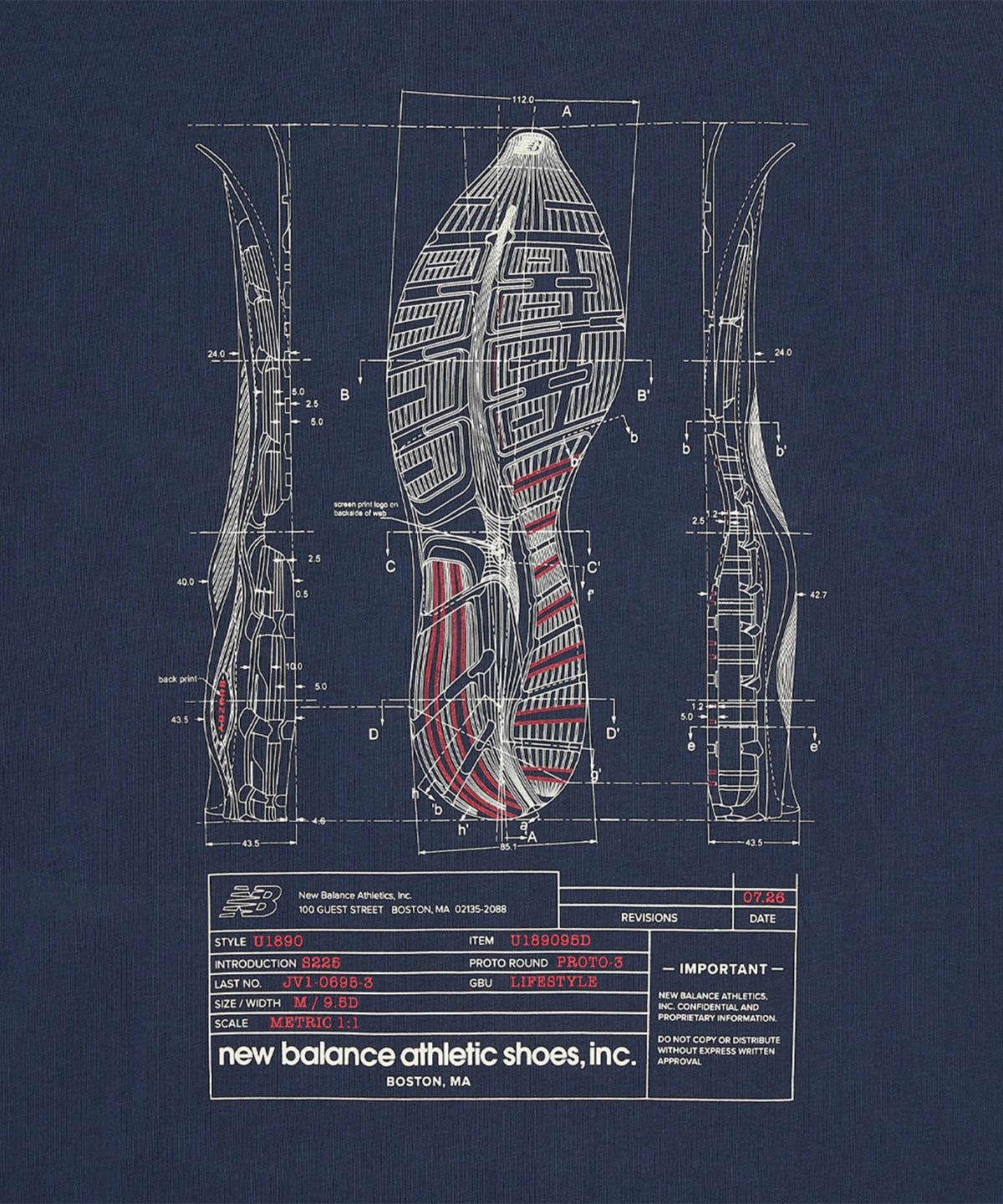뉴발란스(NEW BALANCE) NBNEG32813 / UNI Blueprint 그래픽 반팔티 (NAVY)