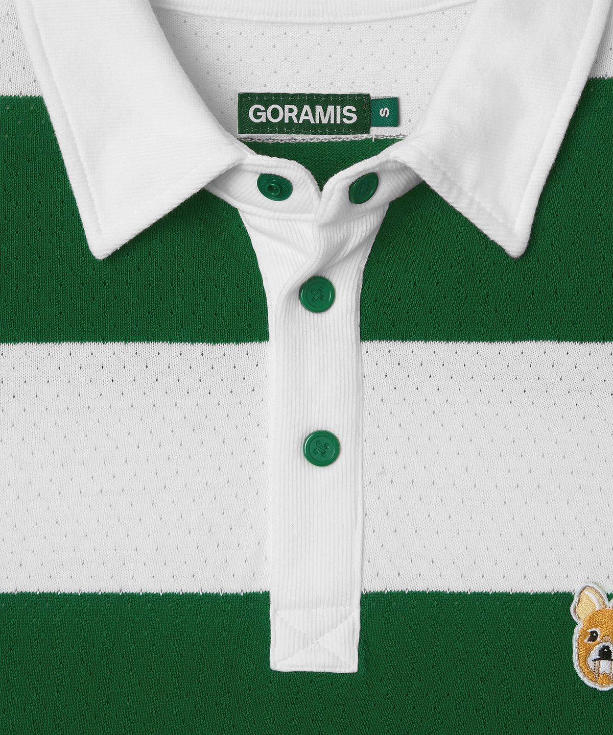 고라미스(GORAMIS) 고라니 페이스 스트라이프 반팔 럭비 셔츠 [GREEN]